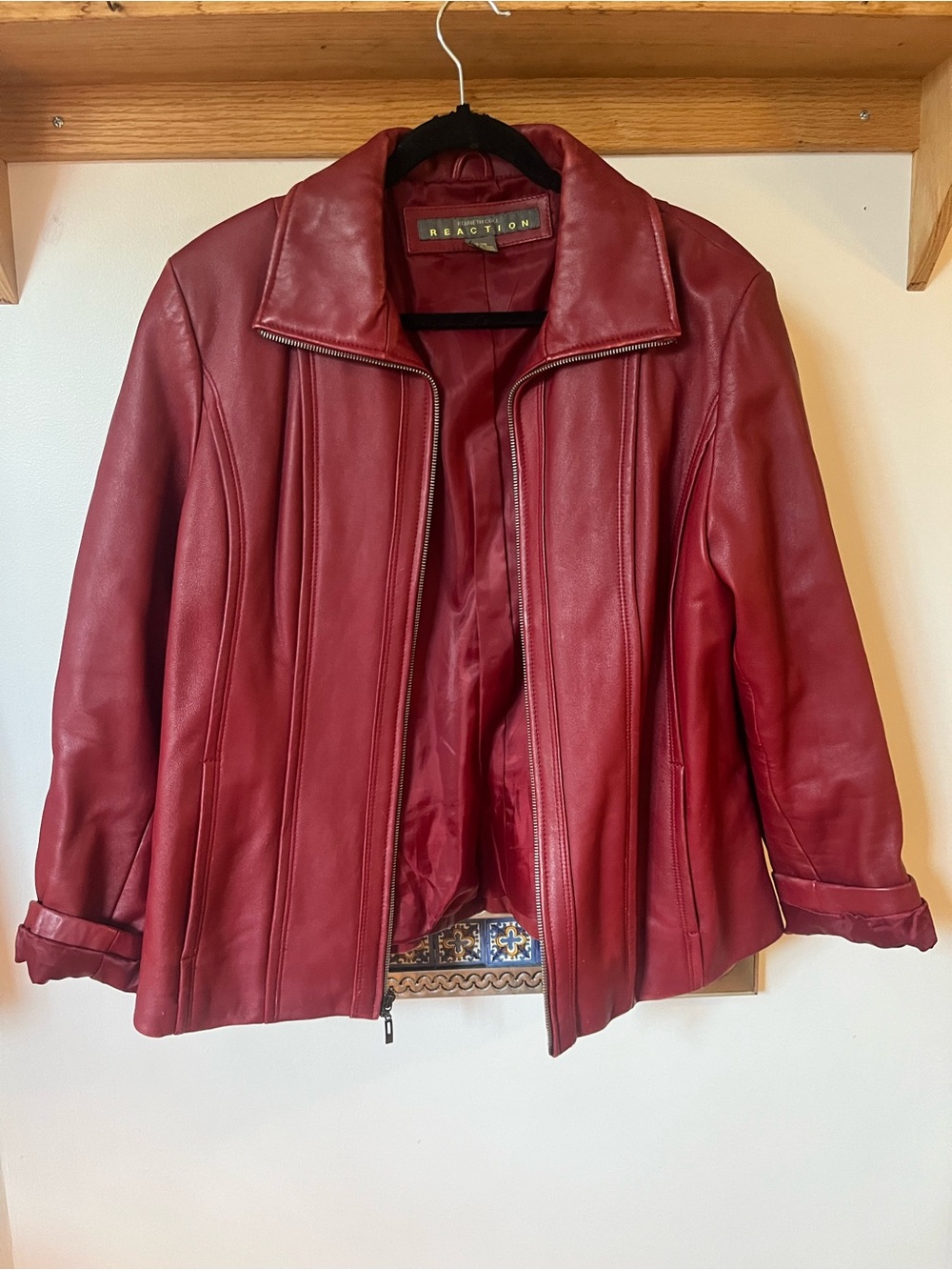 Kenneth Cole Reaction Women's Deep Red Leather Zip Jacket